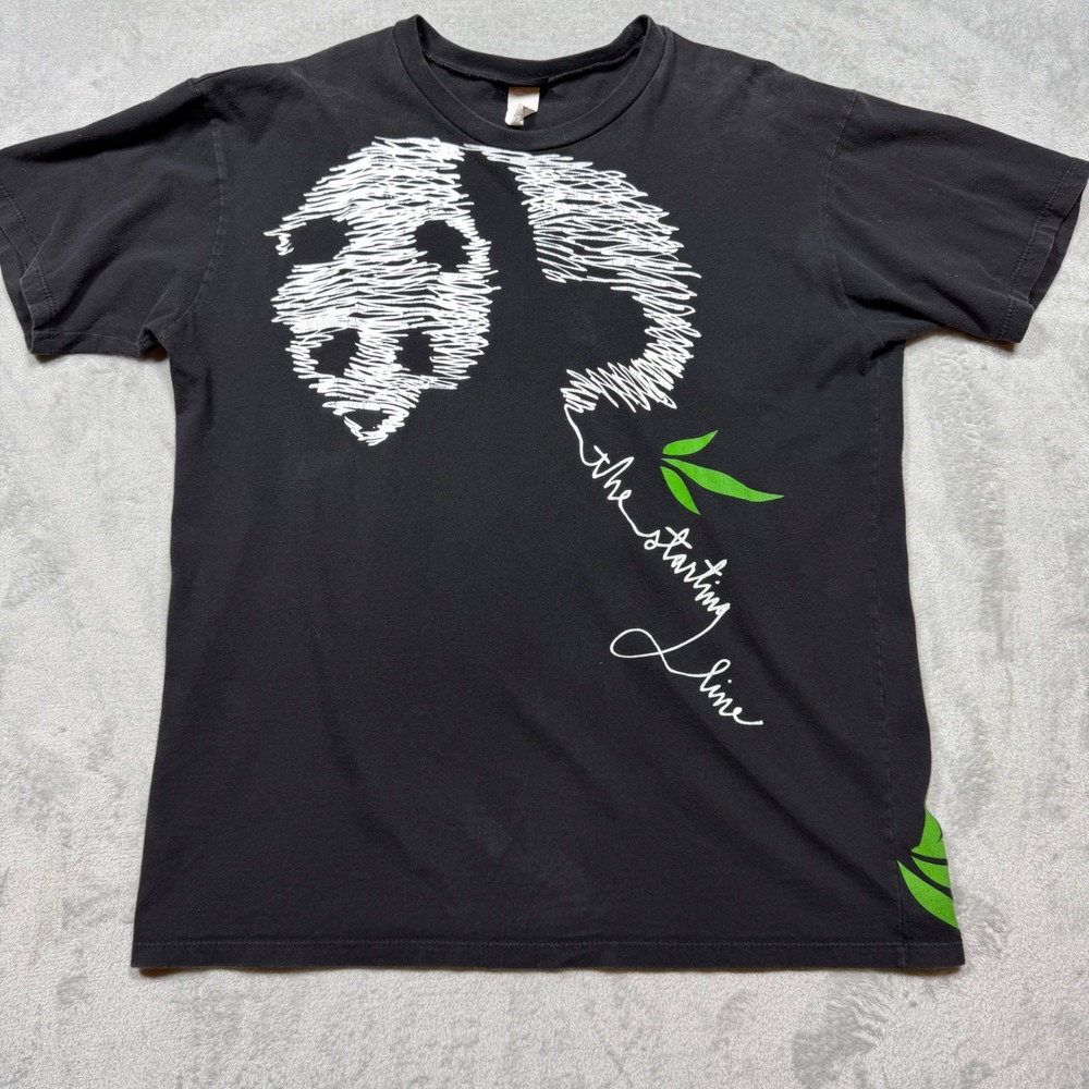 Vintage 2000s The Starting Line Black Cotton Panda Emo Band Tee Shirt Size L